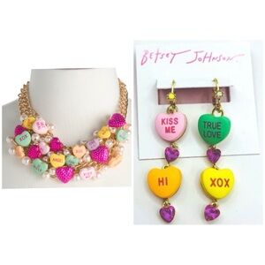 BETSEY JOHNSON SET Valentine Conversation Candy Hearts Necklace & Earrings NWT